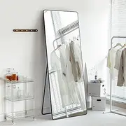 160x45cm Shatterproof Full Length Mirror - Wall/Floor Dual Mode with Rustproof Frame & Anti-Slip Base for Gyms, Retail Stores & Coastal Homes (Black-D)