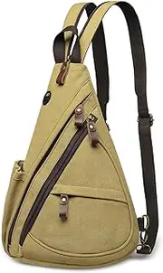 [SUIKIHUM] Vintage Canvas Sling Bag with Genuine Leather Zipper, Crossbody, Backpack, and Chest Bag, for Travel, Hiking