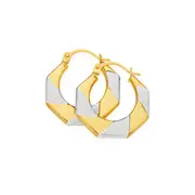 9ct Gold Two Tone 10mm Hexagon Creole Earrings