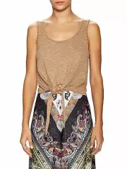 NWT Alice + Olivia Size Small Jacinda Cotton Scoop neck Tie Crop Top Tan $220
