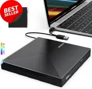 External CD/DVD RW Drive USB 3.0 & Type C, Portable Burner Reader for PC, Laptop