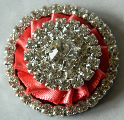 Watermelon Satin Lapel Pin with Silver Diamonte Bling - 3cm - NEW
