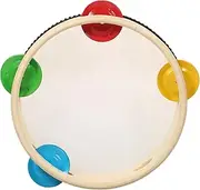 Daseeme 6 Inch Wooden Tambourine Handbell Hand Drum with Single Row 4pcs Metal Cymbals Jingles Musical Percussion Instrument for Kids Games Adults Apply to KTV Party