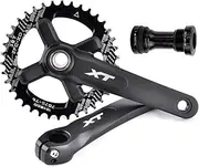 Bike Crankset, Mountain Bike Hollow Integrated Crankset 104-64BCD 32T 34T 36T 38T 40T 42T Single Round Chainring Cranksets 170/175mm MTB Aluminum Alloy Crank Arm Set