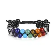 Nevenka Bead Bracelet 7 Chakras Healing Crystals Bracelet Stone Beads Double Layer Bracelets-Black Agate Bracelet
