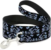 Buckle-Down Dog Leash, Butterfly Garden Black/Blue, 4 Feet Length x 1.5 Inch Wide