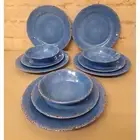 IL Mulino Melamine Blue Rustic Farmhouse Dinner & Dessert Plates Bowls 11 pc