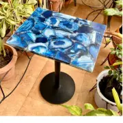 30" Elegant Blue Agate Stone Center Coffee Tea Table Top Modern Cafeteria Decors
