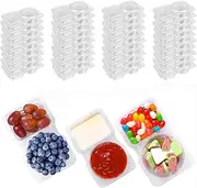 Mtxorvix 40 Pcs Double Compartment Condiment Container with Lids Disposable, 2 Compartment Snack Containers Reusable Plastic Sauce Containers for to-go Sauce, Travel Snack, Sampling