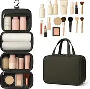 [FACTORY 4 HOME] Hanging Travel Toiletry Bag for Women – Waterproof Makeup Organizer with 360° Swivel Hook – Large Capacity Cosmetic Case for Travel & Bathroom Use