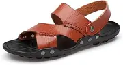 [PUXINGPING-UE] Men's Beach Sandals Vegan Leather Slip on Raincoat Double Use Hasp Slippers Rivet Anti Slip Flexible Shoes Upper Stitching