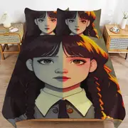 a1354 Wednesday Addams Duvet Cover Set, 3 Piece Bedding Set 86x70" Double Sided Printing Decorative Comforter Cover Set (1 Duvet Cover + 2 Pillow Sham