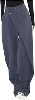 [Generic] Women's Wide Leg Dress Pants High Waist Irregular Patchwork Business Work Pants Comfy Loose Casual Pants with Pockets