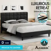 ALFORDSON Bed Frame Double Size Upholstered Wingback Base Black Leather SARAH