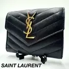 Saint Laurent Black Cabas Skin Card Case Unisex Luxury Wallet 8x12 cm