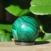A Grade Polished Rare Green Malachite Crystal Sphere With Display Ring 56 Grams