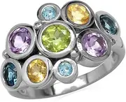 [Silvershake] Peridot, Amethyst, Citrine, London&Swiss Blue Topaz 925 Sterling Silver Bezel Cluster Cocktail Ring