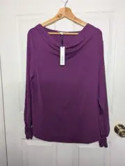 New Chicos Touch Of Cool Womens Top Size 2 Large Purple Long Sleeve Shirt NWT
