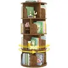 Rotating Bookshelf, Corner Bookshelf, 360 Display Wood 4 Tier Rustic Brown
