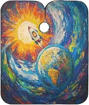 Painting Earth Rockets Ship Blue Hair Salon Gown Hair Color Capes, 64.9 In x 55.1 In Barber Bib Men, Painting Earth Rockets Ship Blue