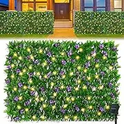 Expandable Fence with Solar String Lights, Ivy Privacy Fence, Waterproof Artificial Leaf Privacy Fence, Faux Trumpet Flower Fence Screen, Violet Hedges Backdrop Decor for Patio, Garden