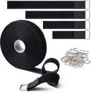 1"x16Ft Hook and Loop Straps with 25 Metal Buckles, Adjustable Fastening Cable S