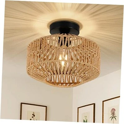 Boho Light Fixtures Ceiling Mount,Mini Rattan Chandelier Light Fixture with