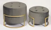 Premium set of 2 round nesting ottomans charcoal velvet