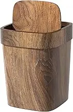 12L Vintage Small Trash Can, Wood Grain Rectangular Waste Bin with Swing Lid, Odor Controlling Removable Inner Bucket, Stylish Garbage Can for Farmhouse Kitchen Bathroom Bedroom Decor