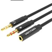 Vention BBTBY Dual 3.5mm Male to 4-Pole 3.5mm Female Audio Cable - 30cm - Black ABS type [BBTBY]