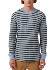 Cotton:On Men's Chunky Waffle Long Sleeve T-Shirt Blue Stripe Size Small NEW