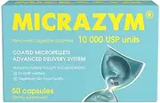 Micrazym Pancreatic Enzymes : 10,000 USP for Healthy Digestion. High Concentration Enteric Coated Digestive Enzymes - Pancreatin (Amylase, Lipase, Protease) - 50 Capsules