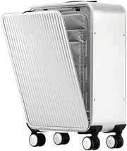 [ANNI RIEL] All Aluminum Magnesium Alloy Hardside Carry on Luggage Airline Approved, Zipperless Metal Hardshell Suitcases with Spinner Wheels, Checked Metal Rolling Luggage for Travel, Business, Silver,