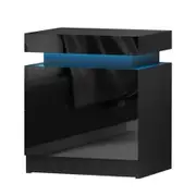 Artiss Bedside Table LED 2 Drawers Lift-up Storage - COLEY Black