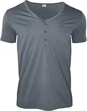 [VgueElegc] Men's Lapel Collar Stylish Tops Cotton Muscle T-Shirt with Button Basic Solid Fit Golf Tees T-Shirt, Dark Gray, Medium