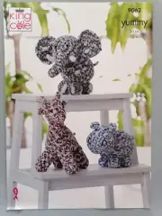 GIRAFFE/HIPPO/ELEPHANT Toys, 30cm, 12ply - King Cole Knitting Pattern 9062