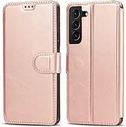 [QLTYPRI] Case for Samsung Galaxy S24 Plus/S25 Plus Premium PU Leather Simple Wallet Case Card Slots Kickstand Magnetic Closure Shockproof Flip Cover for Samsung Galaxy S24 Plus - Rose Gold
