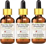 Greenwood Essential Pure Star Anise Essential Oil (lllicium verum) with Glass Dropper 100% Natural Therapeutic Grade Steam Distilled for Personal Care (Pack of Three) 100ml X 3 (10oz)