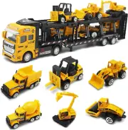 Construction Truck Toy Die-Cast Play Vehicle Set with 6Pcs Mini Crane Mixer Dump