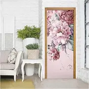Door Stickers Creative DIY Self-Adhesive Pastoral Floral Flowers Door Sticker Mural Wall Decals Wallpaper Living Room Bedroom Door Decoration(95x215cm)