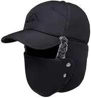 [AIMALL] 3-in-1 Winter Thermal Trapper Hat with Faux Fur Lining, Adjustable Ear Flaps, Face Mask, and Elastic Band for Men and Women, 22.8in Head Circumference