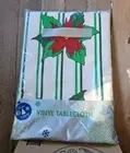 New Vintage Kmart Vinyl Poinsettia Stripe Tablecloth