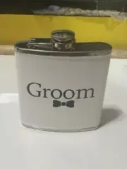 Wedding Groom Flask - Stainless Steel White - Forever Timeless By Nicole