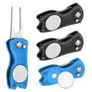 4Pcs Foldable Metal Golf Green Divot Repair Tool with Ball Marker Black/Blue