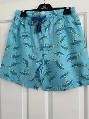 Peter Alexander Mens Pyjama Shorts Blue Fish Medium