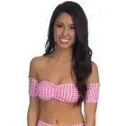 Lauren James Bikini Gingham Off The Shoulder Bandeau XS Top in Pink $60+ NEW