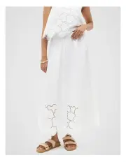 [Seed Heritage] Lace Broderie Midi Skirt in Whisper White