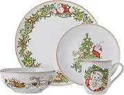 Fitz and Floyd St. Nicholas Gold Banded Holiday 16 Piece Dinnerware Set, Service for 4