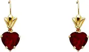 [JewelryWeb] 14k Gold Red Love Heart CZ Simulated Diamond Leverback Drop Dangle Earrings-Dangle Earring for Women