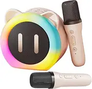 Mxshc Karaoke Machine with 2 Microphones - Cute Ears Microphone and Speaker Set | RGB Lighting 2 Wireless Mics Karaoke Speaker Set for Enhanced Parties Atmosphere